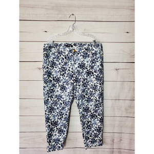 Michael Kors Womens Izzy Cropped Skinny Jeans White Navy Floral Stretch Plus 16W